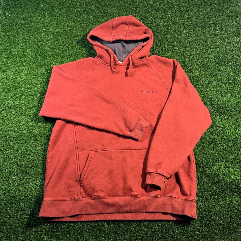 Columbia Mens XL Rust Red Raglan Pullover Hoodie Fleece Hoodie Logo